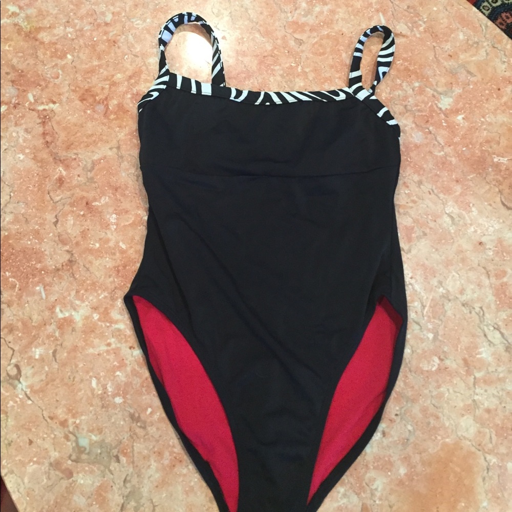 CRYSTELLE ONE PIECE BLACK AND ZEBRA BATHING SUIT